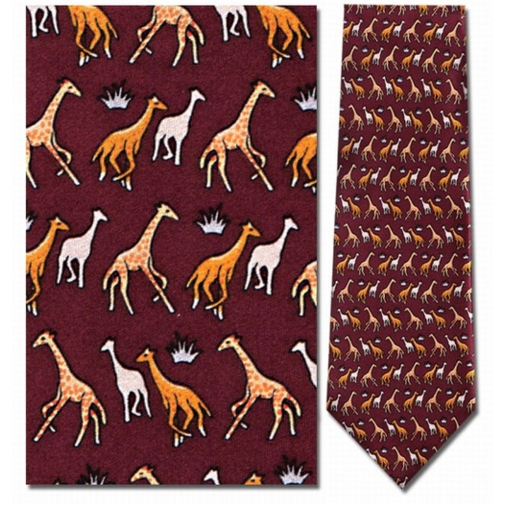 Museum Artifacts Men 100% Silk Running Giraffes Tie Vintage 3.5”rust 62” length